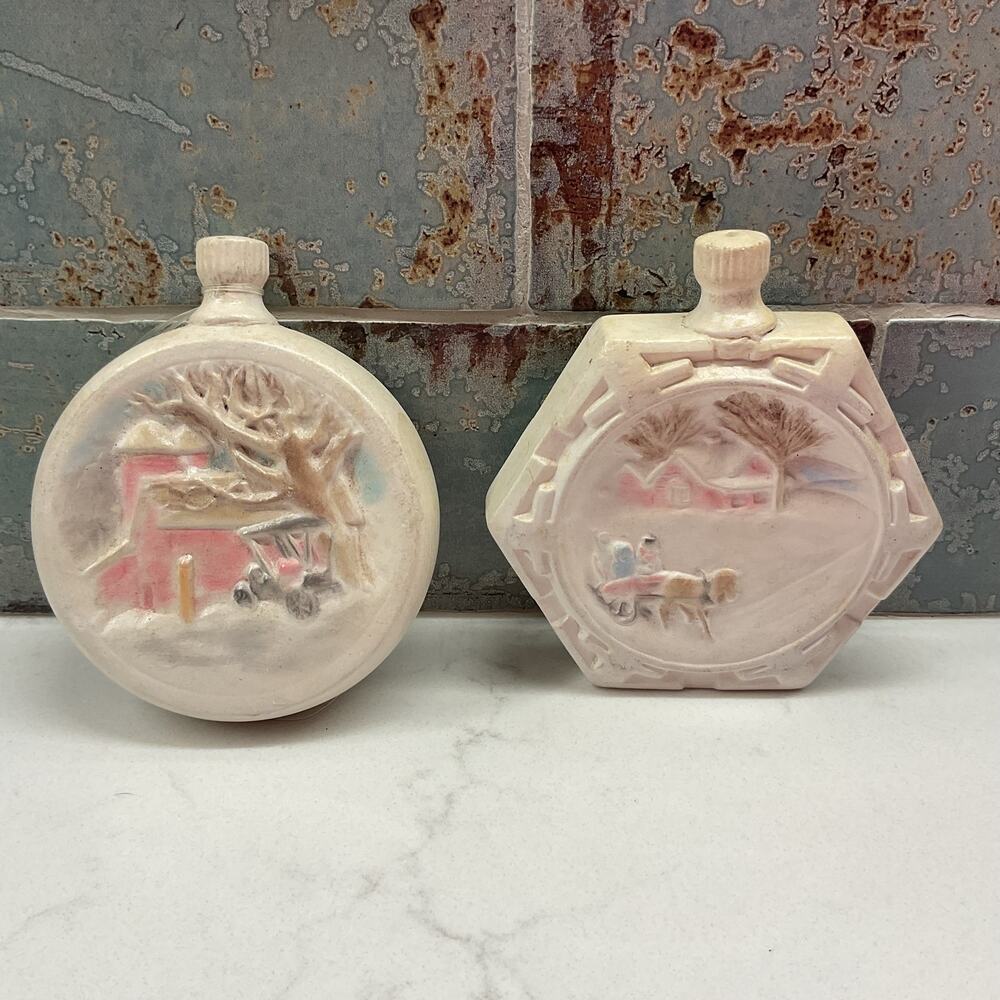 Ceramic Holiday Ornaments Hexagonal Wedgewood Style Hand Painted lot of 2
